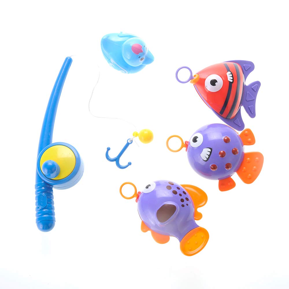 Realistic Hook and Reel Fishing Toy for Bathtub | Baby Bath Toy Set | Pool Playset With a Rod, 3 Fishes & a Ducky for Kids Ages 3+