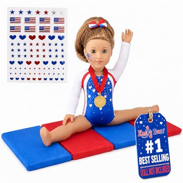 Emily Rose 18" Doll Gymnastics Outfit 5-Piece Set - Bejeweled Athletic Gymnast Leotard, Medal, Hair Bow, Mat, & Reuseable Stickers | American Girl