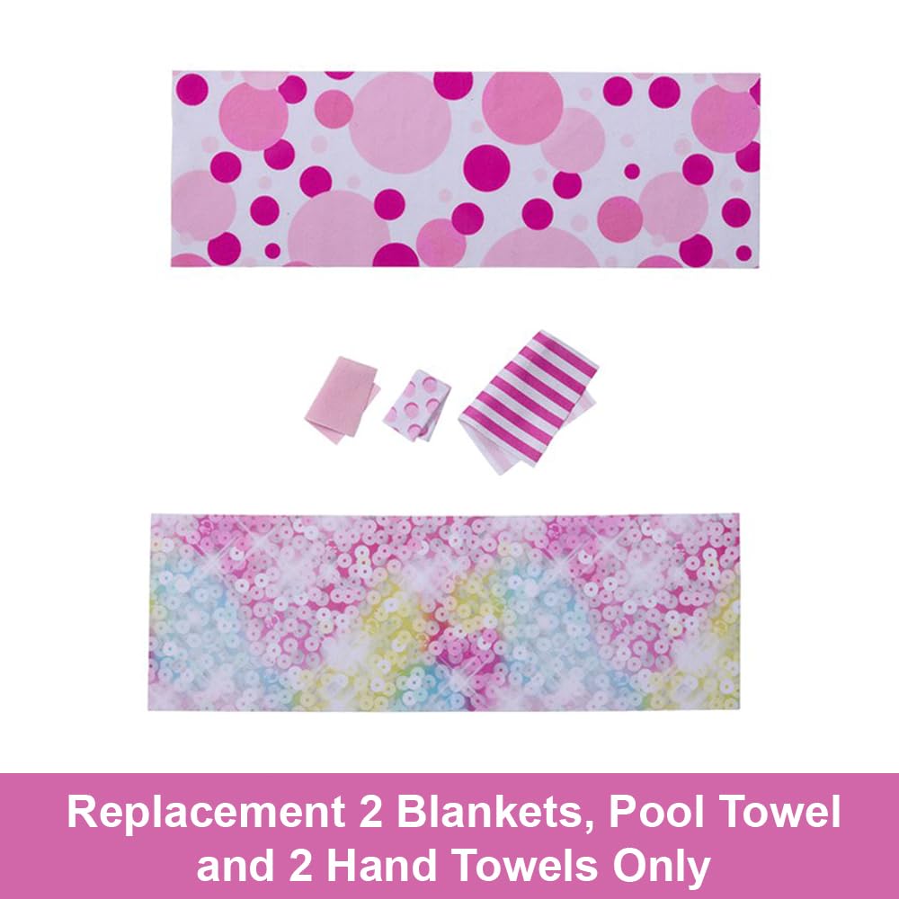 Replacement Part for Barbie Doll Dreamhouse Doll House Playset HMX10 - Replacement Soft Goods - 2 Blankets, Pool Towel and 2 Hand Towels