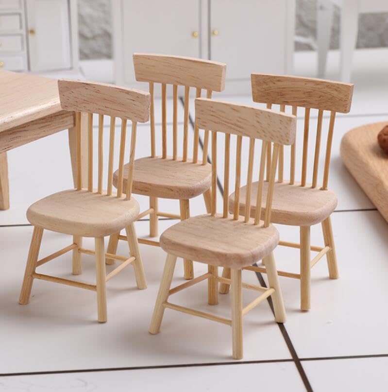 EatingBiting Decoration Dollhouse Accessories Furniture 1:12 Dollhouse Miniature Furniture Wooden Including 4 Chair and 1 Dining Table Accessories