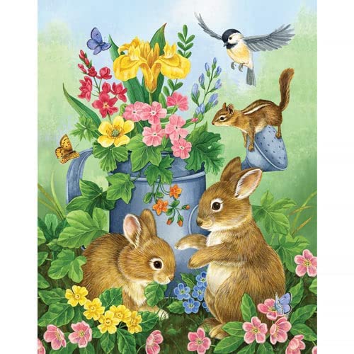 Bits and Pieces 50 Piece Puzzles for Adults, A Touch of Spring - 50 Extra Large Pieces 15" x 19" Jigsaw Puzzles - Bunnies Rabbits Easter - Random Die