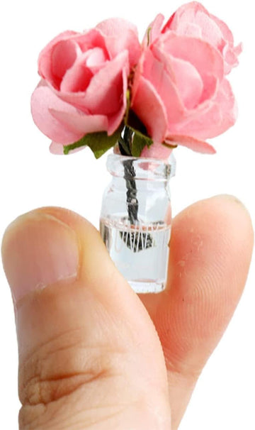 Pink Mini Dollhouse Miniature Vase Micro Landscape Colorful Flower Glass Bottle Miniature Decoration for 1:12 Scale Dollhouse Scene Props Dollhouse