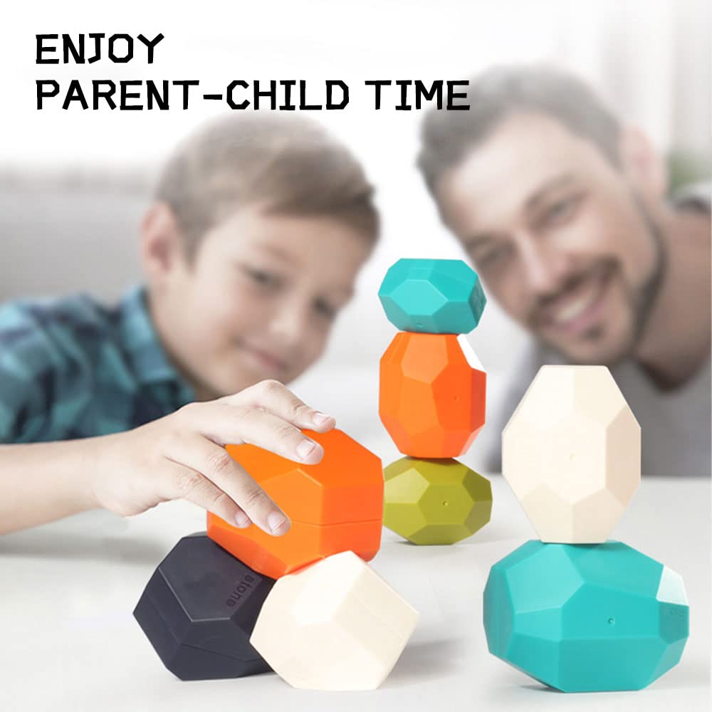 Tucimibo Jumbo Balancing Stones Toy Set, Polyhedral Plastic Stacking Rocks Educational Creative Preschool Arts Learning Sensory Building Blocks Puzzle