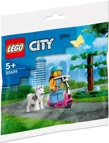 LEGO City: Girl Rider Minifigure with Pink Scooter, Dog, and Tree Scenery