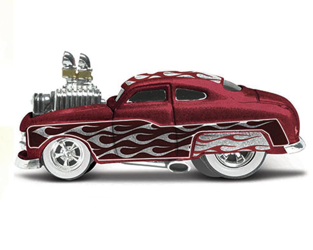 1949 Custom Coupe Dark Red Metallic with Flames 1/64 Diecast Model Car by Muscle Machines 15562RD