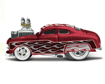 1949 Custom Coupe Dark Red Metallic with Flames 1/64 Diecast Model Car by Muscle Machines 15562RD