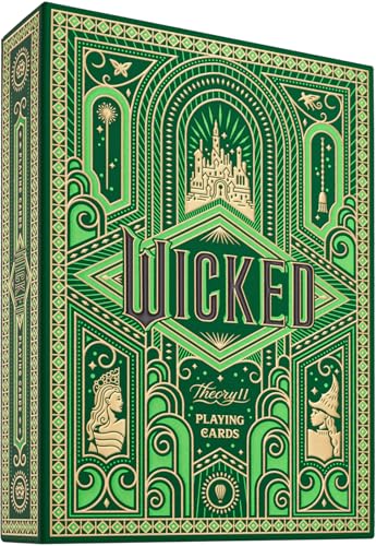 theory11 Wicked Playing Cards - Green Gold Oz Theme Poker Deck with Glinda & Elphaba Artwork, Magic, Cardistry, Game Night, Theater Fan Gift for Card