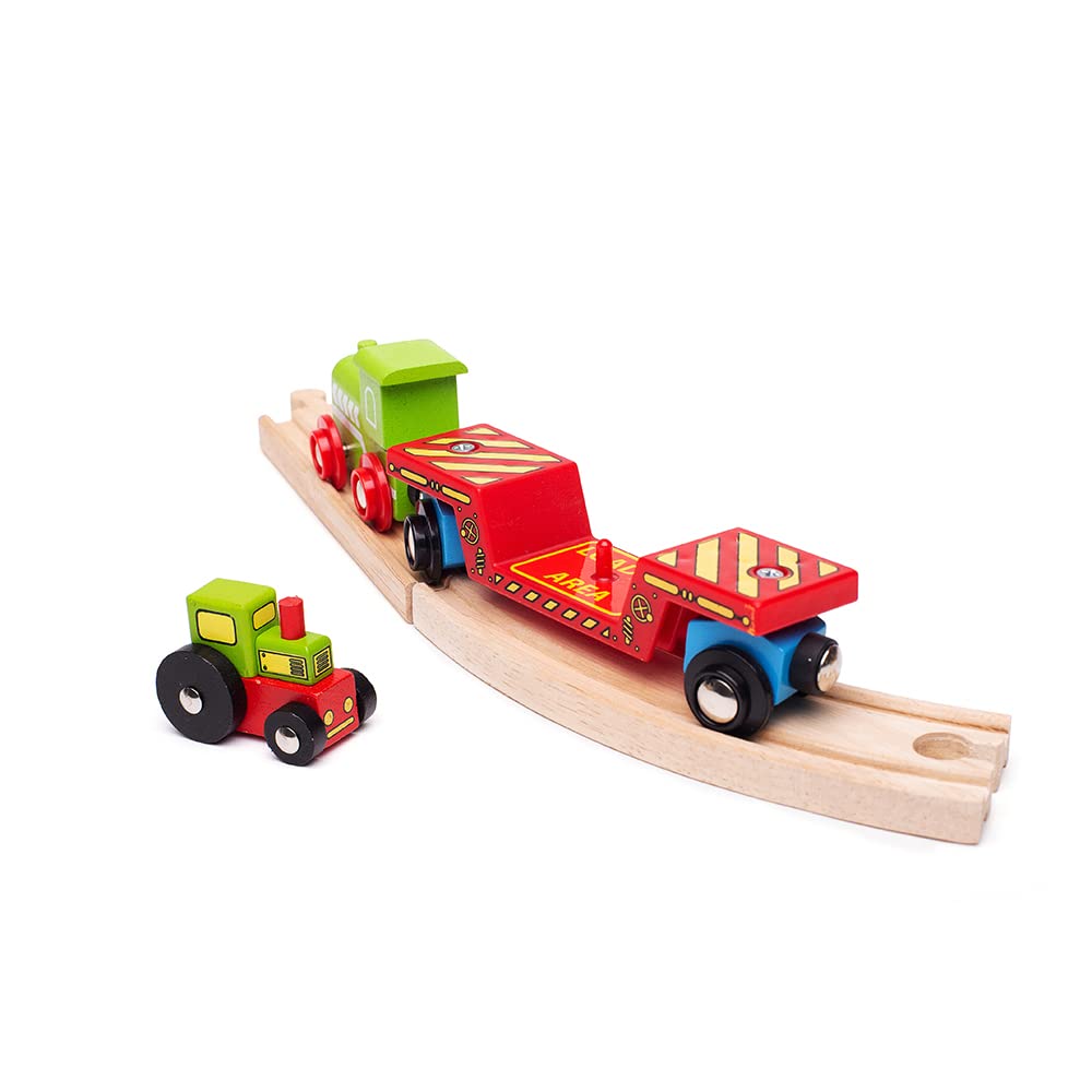 Bigjigs Rail Tractor Low Loader - Other Major Wooden Rail Brands are Compatible