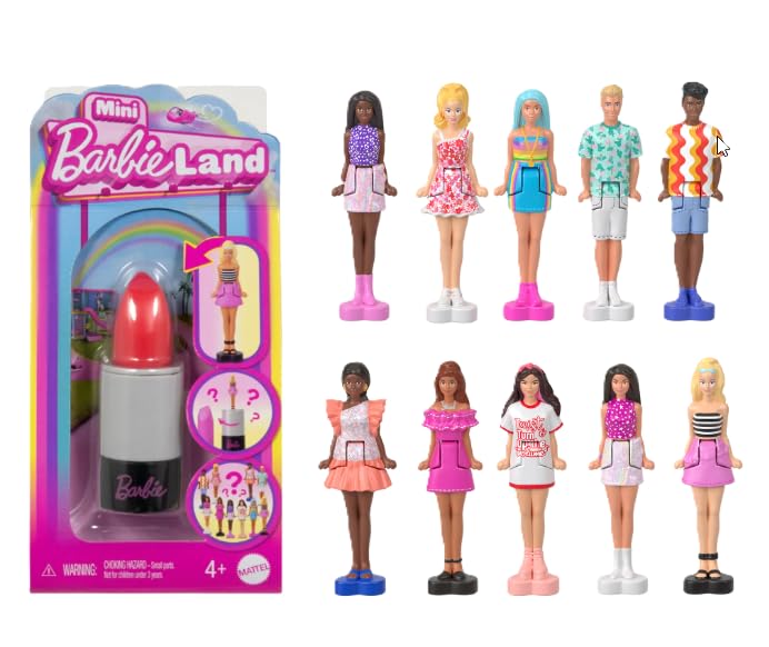 Barbie Mini BarbieLand Fashionistas Dolls, 1.5-inch Dolls in Lipstick Tube, Surprise Reveal (Styles May Vary) - Pack of 4