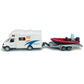 Motorhome Camper Trailer Towing Speed Boat Model Diecast Toys for Boys Pull Back RV Toy Vehicle, Beach Sandbox Outdoor Adventure, 3 4 5 6 7 Year Old