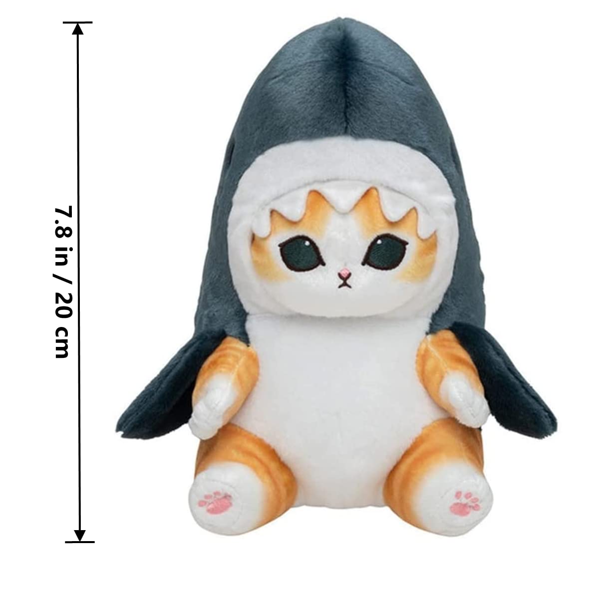 TQJOUJOU Cute Shark Cat Plush Toy, 8'' Cat Face Shark Stuffed Animal Plushies Doll, Kawaii Soft Stuffed Cat Shark Pillow Birthday Gift (Blue)