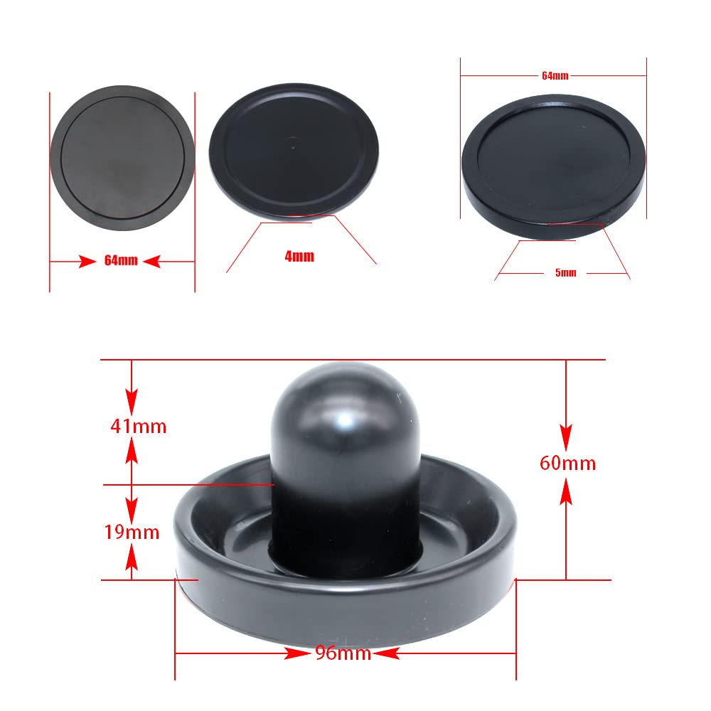 BQSPT Air Hockey Pucks and Paddles,Black Air Hockey Puck Pusher,Goal Handles Paddles Replacement Accessories for Game Tables (4 Striker 96mm