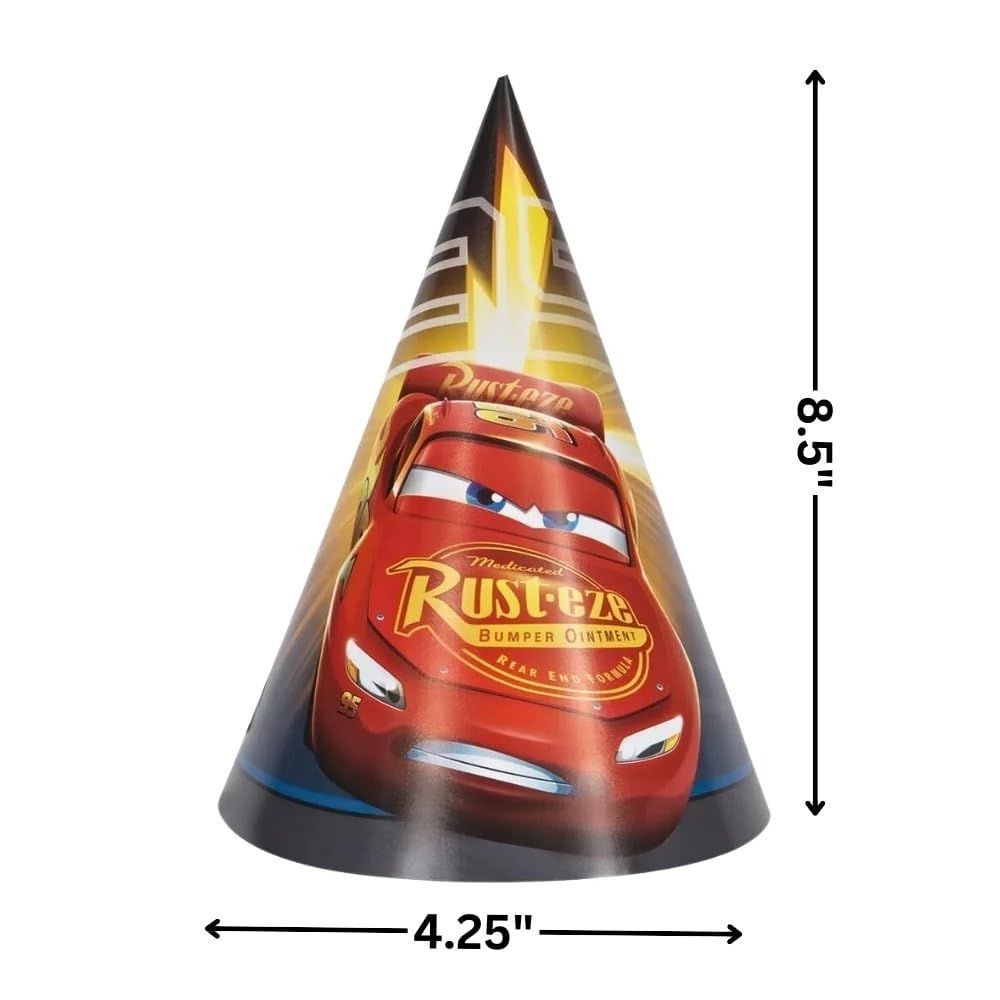 Disney Cars 3 Movie Party Hats (Pack of 8) - Vibrant, Colorful & Sturdy - Perfect for Themed Birthday Parties & Celebrations