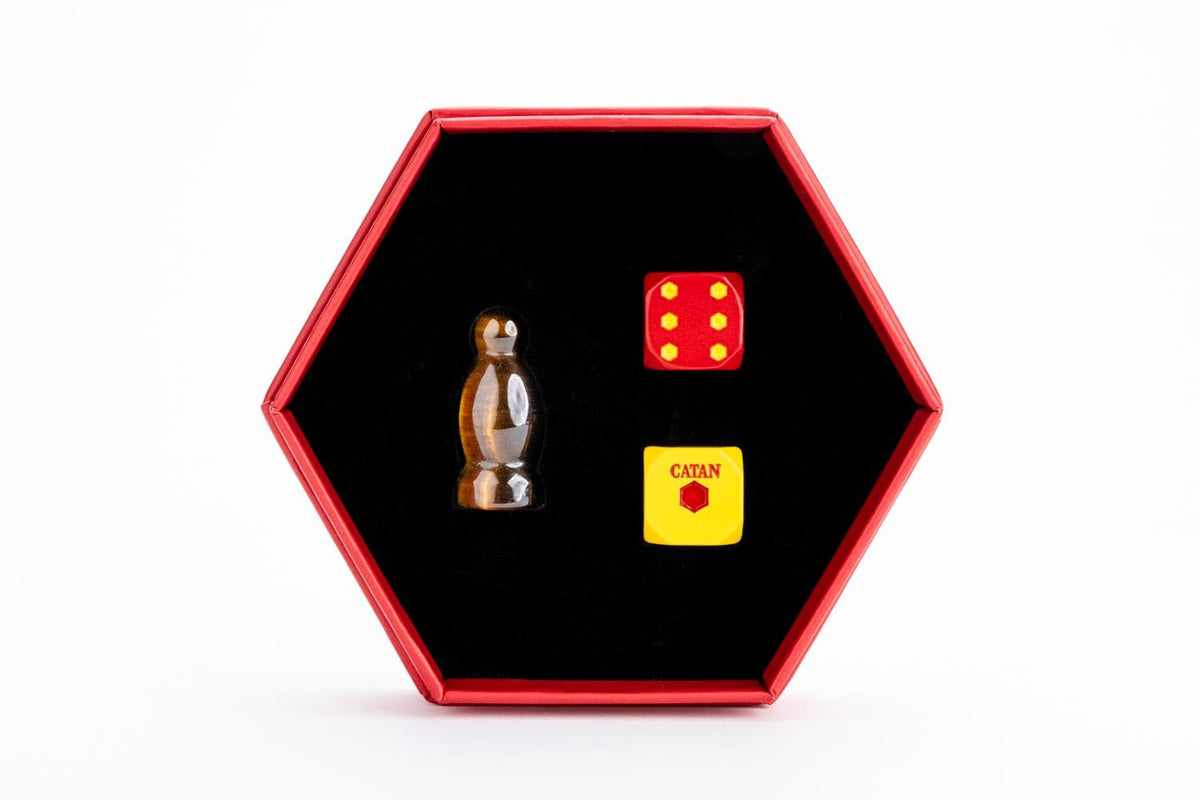 FanRoll Compatible with Catan Premium Robber & Metal Dice Set, Tiger's Eye