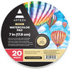 ARTEZA Watercolor Paper, 20 Sheets, 7 Inch Diameter Round Paper Pads, 140lb/300gsm, 100% Cotton, Cold Press, Acid Free Art Paper