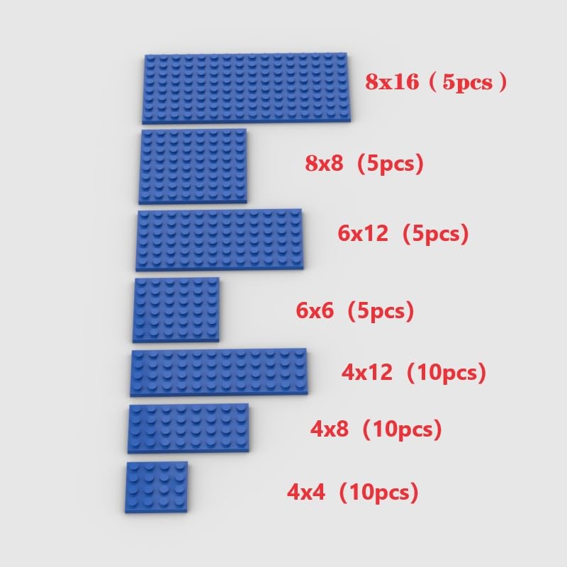 Classic Building Plate Assortment Pack, 50pcs Blue Bulk Plates with 7 Size Building Plate Base Plate, Compatible with Lego Parts and Pieces, Building