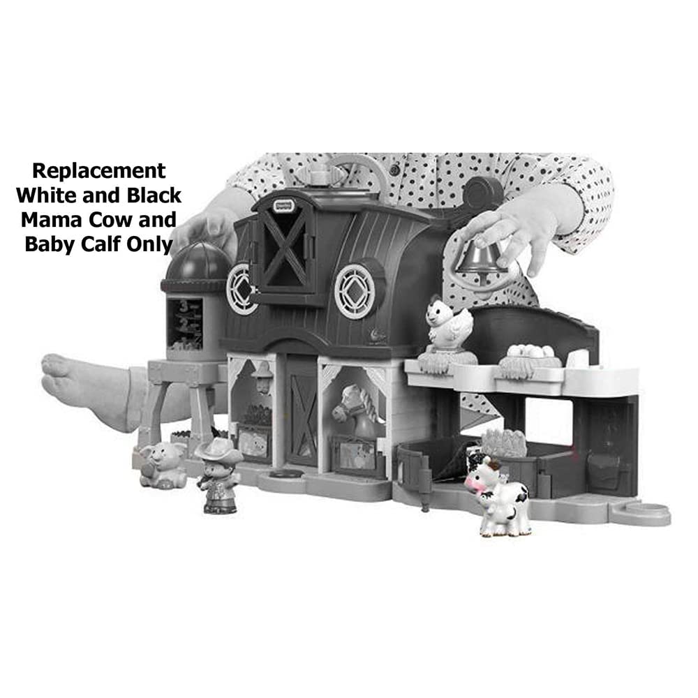 Mattel Replacement Part for Little People Animal Friends Caring Farm - DWC31 and CHJ51 ~ Replacement White Black Mama Cow and Baby Calf