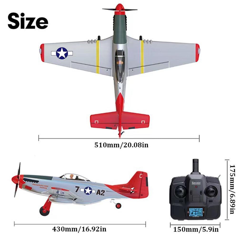 Park10 Toys P51D Mustang RC Plane 5 Channel 3D/6G RC Airplanes for Adults and Beginners Removable 2.4GHz Brushless Stunt RTF RC Airplane with Spare