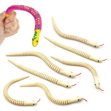 M MUGIT 8 Pcs Natural Unfinished Wooden Snake Model Kit | 12" Flexible Timber Serpent Figures for DIY Painting & Crafting, Customizable Animal Figures
