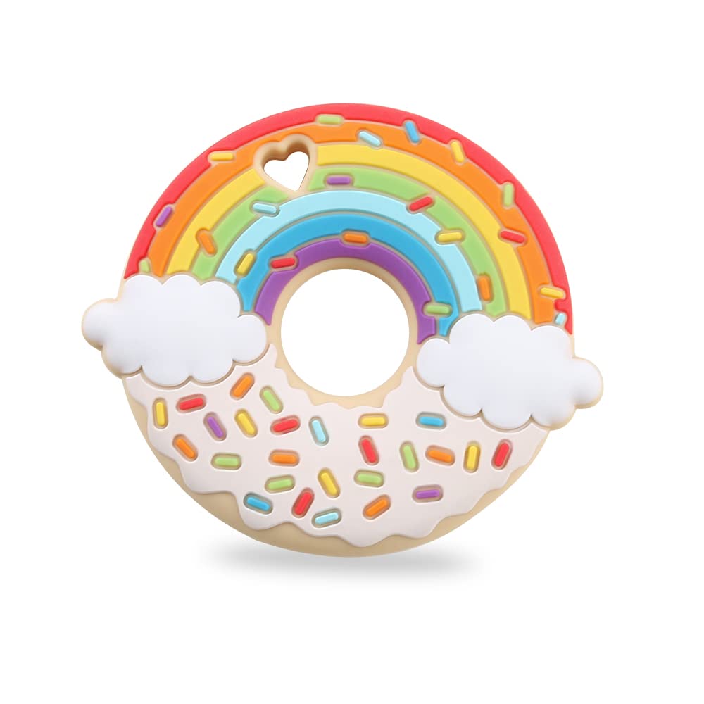 AmazingM Rainbow Donut Sensory Chew Teether for Boys and Girls,Food Grade Silicone Safety Chewy Teething Toy for Kids with Autism, ADHD,Oral