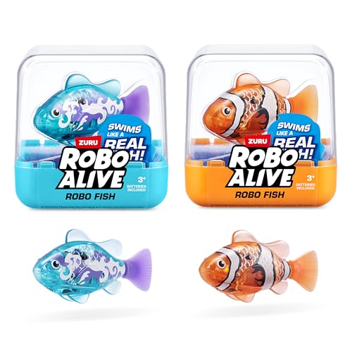 Robo Alive Robo Fish Robotic Swimming Fish (Teal + Orange) by ZURU Water Activated, Changes Color, Comes with Batteries, Amazon Exclusive (2 Pack)