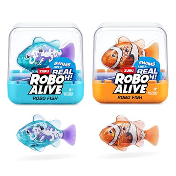 Robo Alive Robo Fish Robotic Swimming Fish (Teal + Orange) by ZURU Water Activated, Changes Color, Comes with Batteries, Amazon Exclusive (2 Pack)