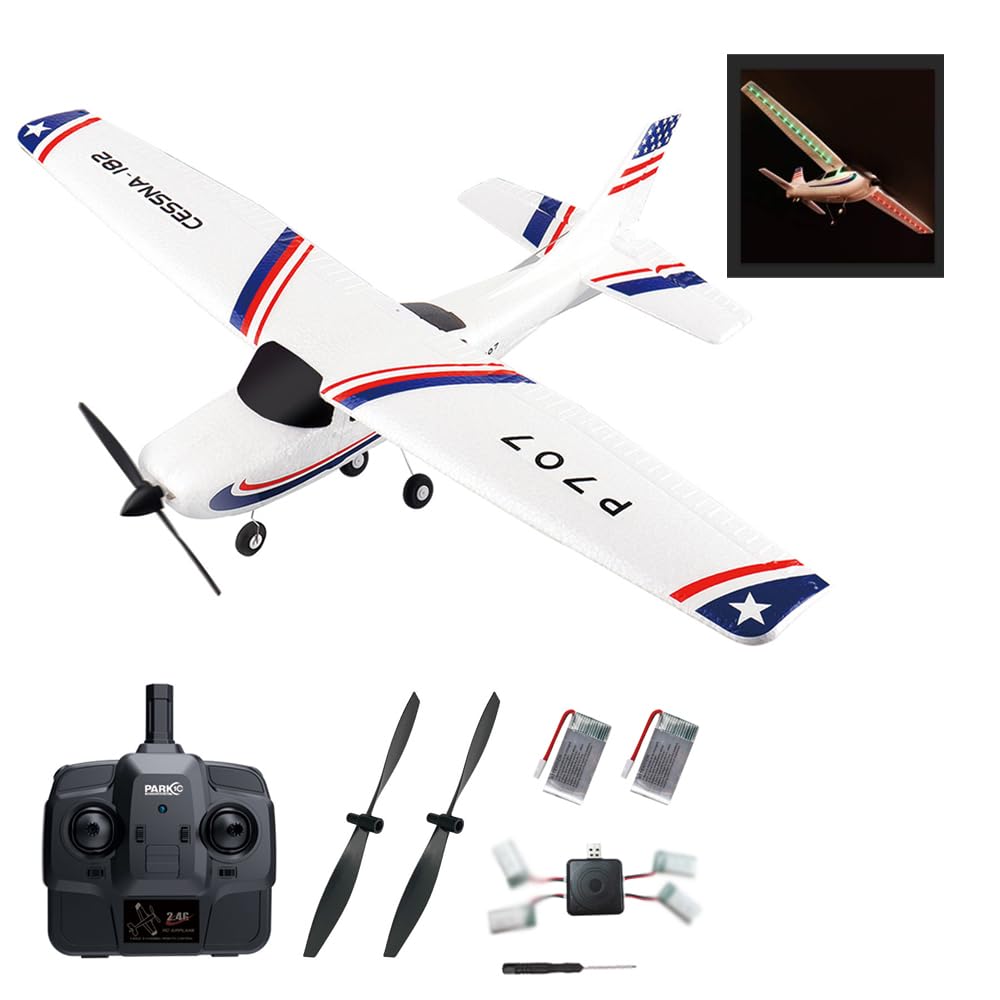 Park10 Toys P707 RC Airplane for Adults 3CH 3D6G Fixed Wing RTF Remote Control Plane with 2 Batteries 720 Motor Outdoor RC Plane for Beginners (Light