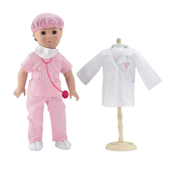 Emily Rose 18 inch Doll Clothes 7-PC Doctor Nurse Vet Hospital Scrubs Halloween Costume Gift Set with Includes Stethoscope Accessory | USA Business |