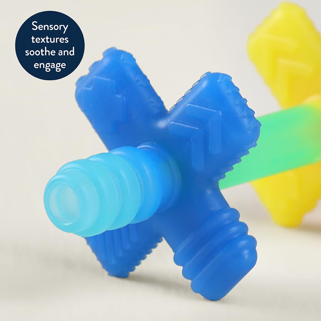 Itzy Ritzy Teensy Tube Teether - Textured Hollow Baby Teething Tube that Reaches Front Teeth & Back Molars, Made of Soft Silicone (Rainbow)
