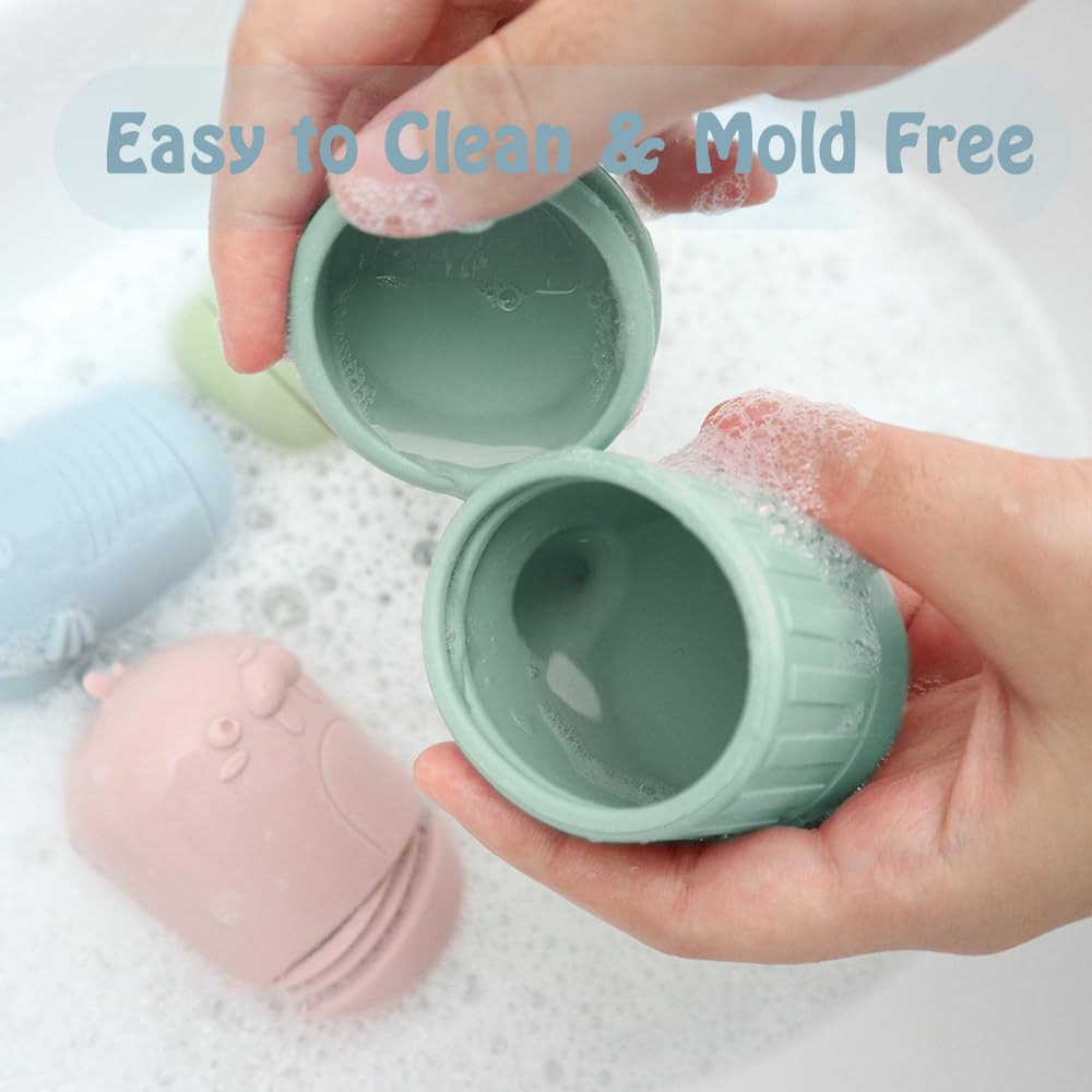 Ginbear Silicone Baby Bath Toys, Non-Toxic Mold Free Infant Squirty Bathtub Toys for Toddlers 6 Months+, Pack of 4 (Marine)