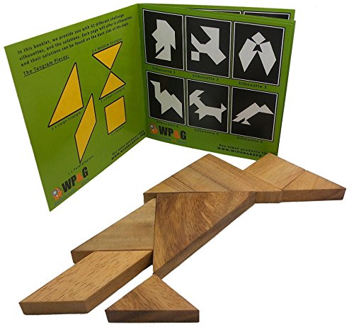 Tangram Wooden Puzzle Geometry Game, with 48 Silhouette Challenge Booklet