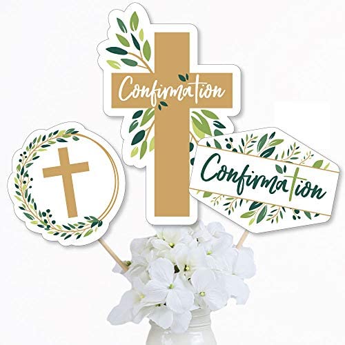 Big Dot of Happiness Confirmation Elegant Cross - Religious Party Centerpiece Sticks, Table Toppers, Festive & Meaningful Decor - 15 Ct