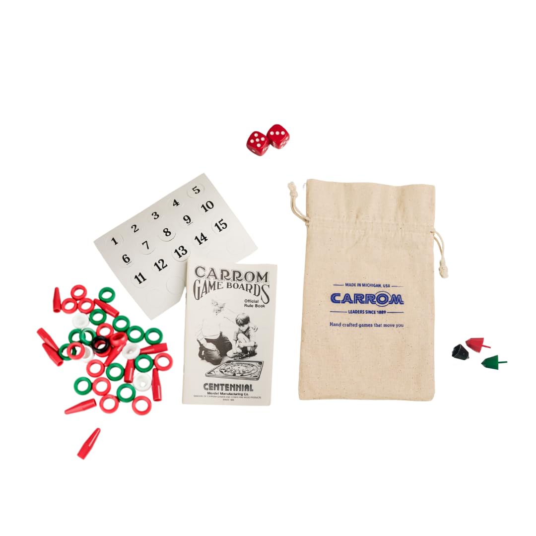 Carrom Board Equipment Set - Includes 44 Playing Pieces, Instruction Manual and Carrying Case - Extra Accessories for Board Games for Adults