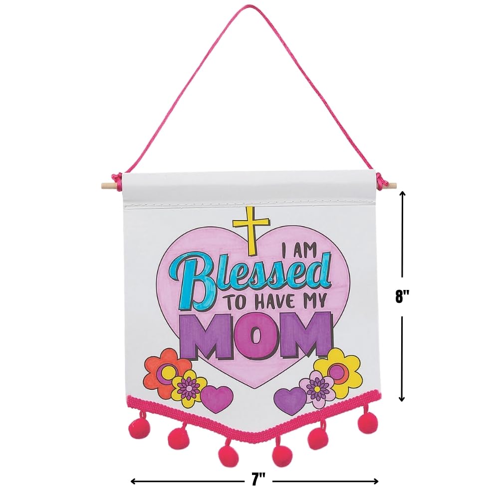 Color Your Own Religious Mother’s Day Pom-Pom Banners - Makes 12 - Sunday School and Craft Kits for Kids