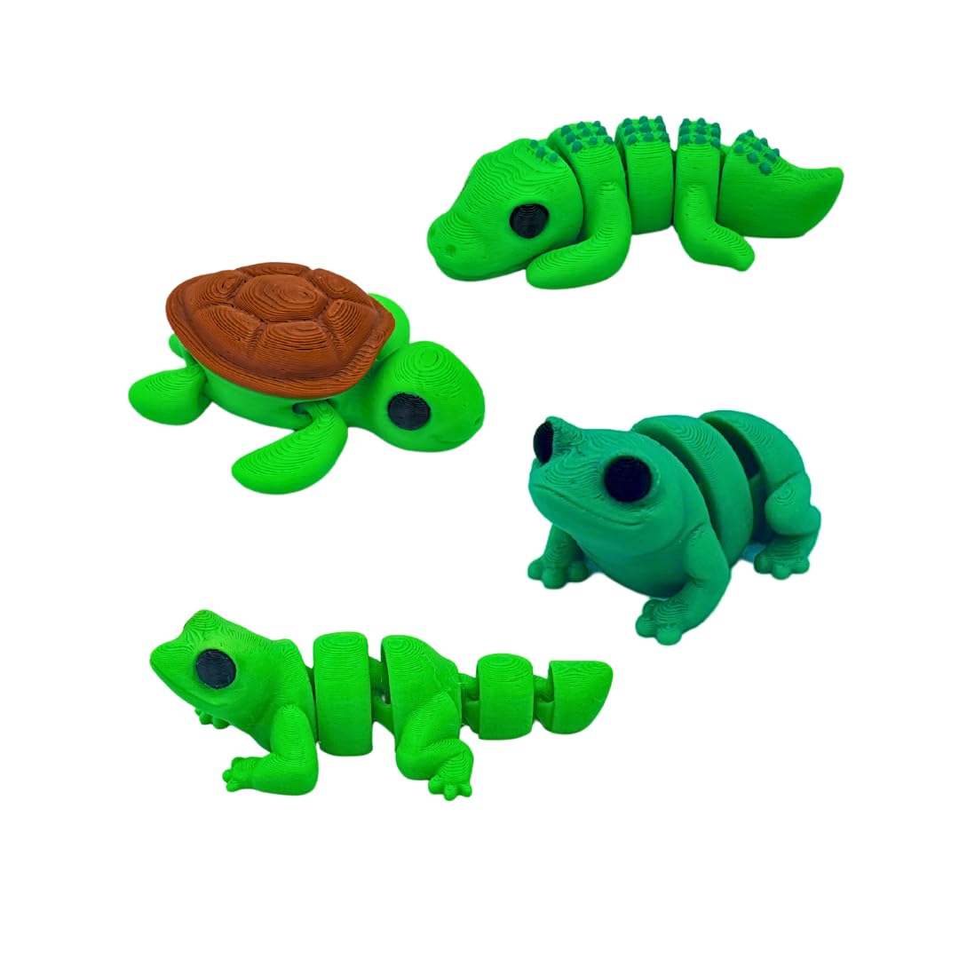 10-Piece Mini Fidget Green Animals - Cute Little Articulated Fidget Toy Figures, Flexible, Fun for Office, Class, Work, or Decoration