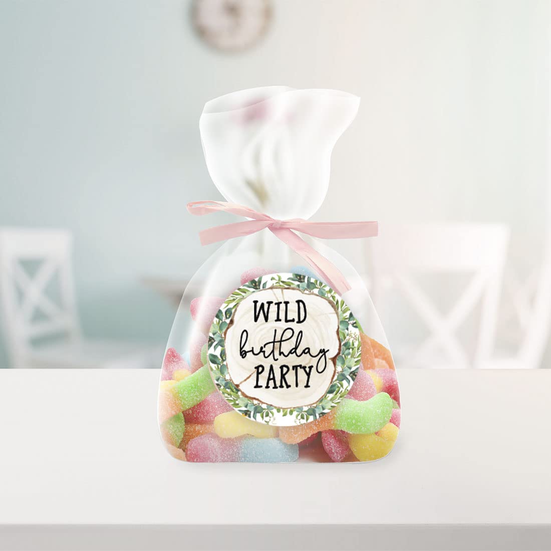Andaz Press Woodland Safari Animals Wild One Chocolate Drop Label Stickers for Kisses, First Birthday Party Favor Label Stickers, Kids 1st Birthday