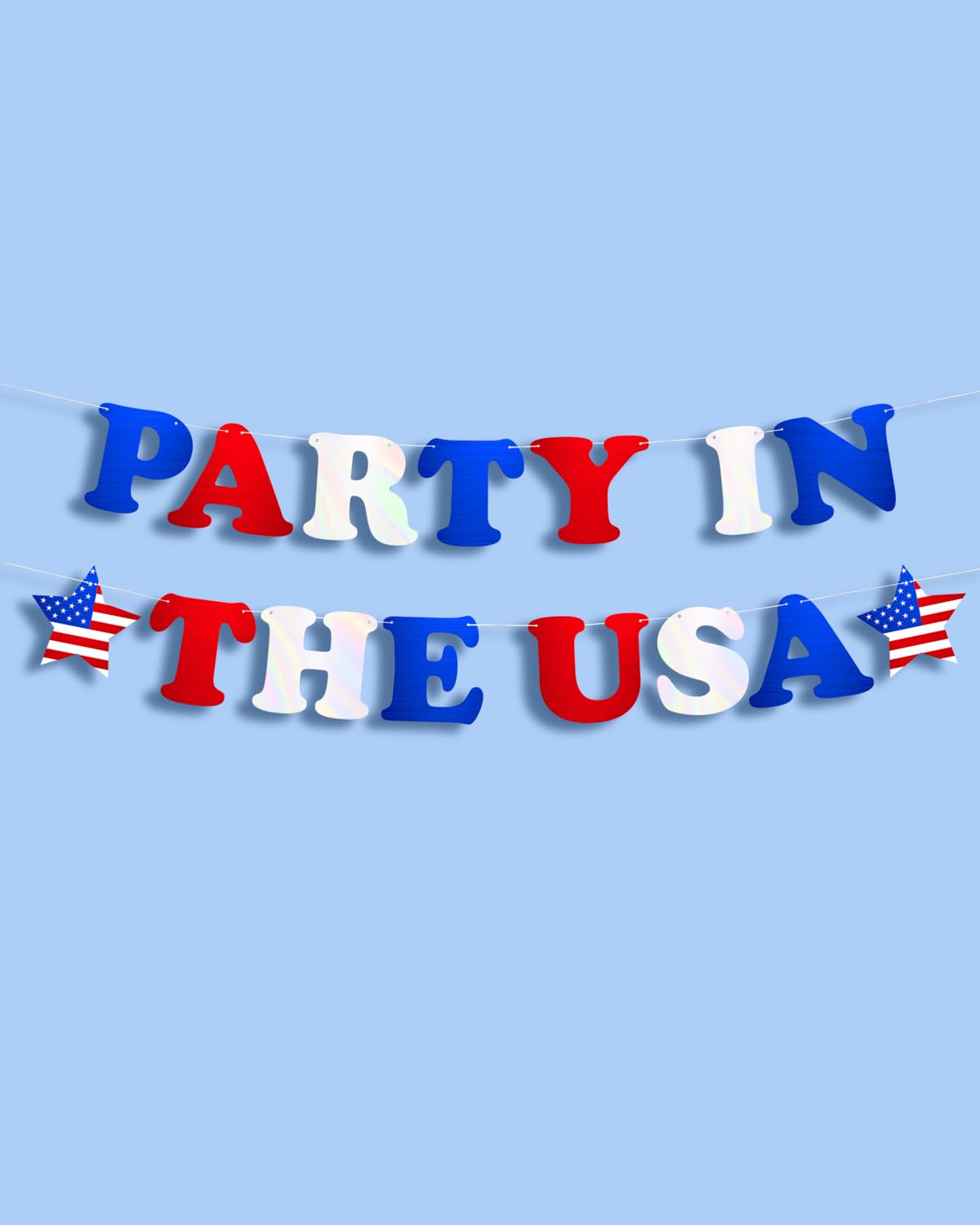xo, Fetti Party in The USA Fourth of July Foil Banner - Red, White + Blue Foil 5 Ft. | USA Party Favors, American Flag Party Supplies, 4th of July