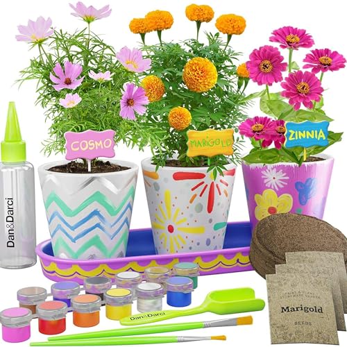 Paint & Plant Flower Garden Kit for Kids - Stoneware Pots, Seeds, Paint Set