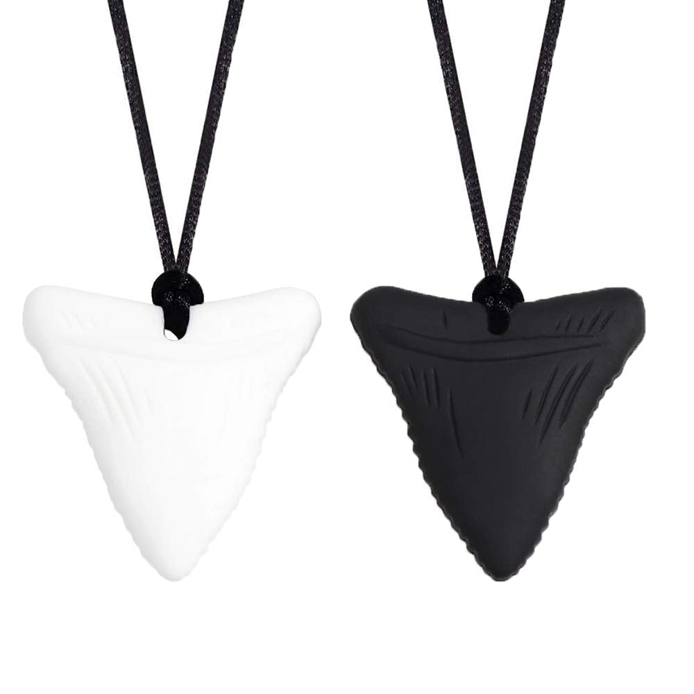 2 PCS Sensory Chew Necklaces - Chew Necklaces for Sensory Kids, Shark Tooth Necklace, Baby Teething Child Chewing Autism Adult, YQZIYOU