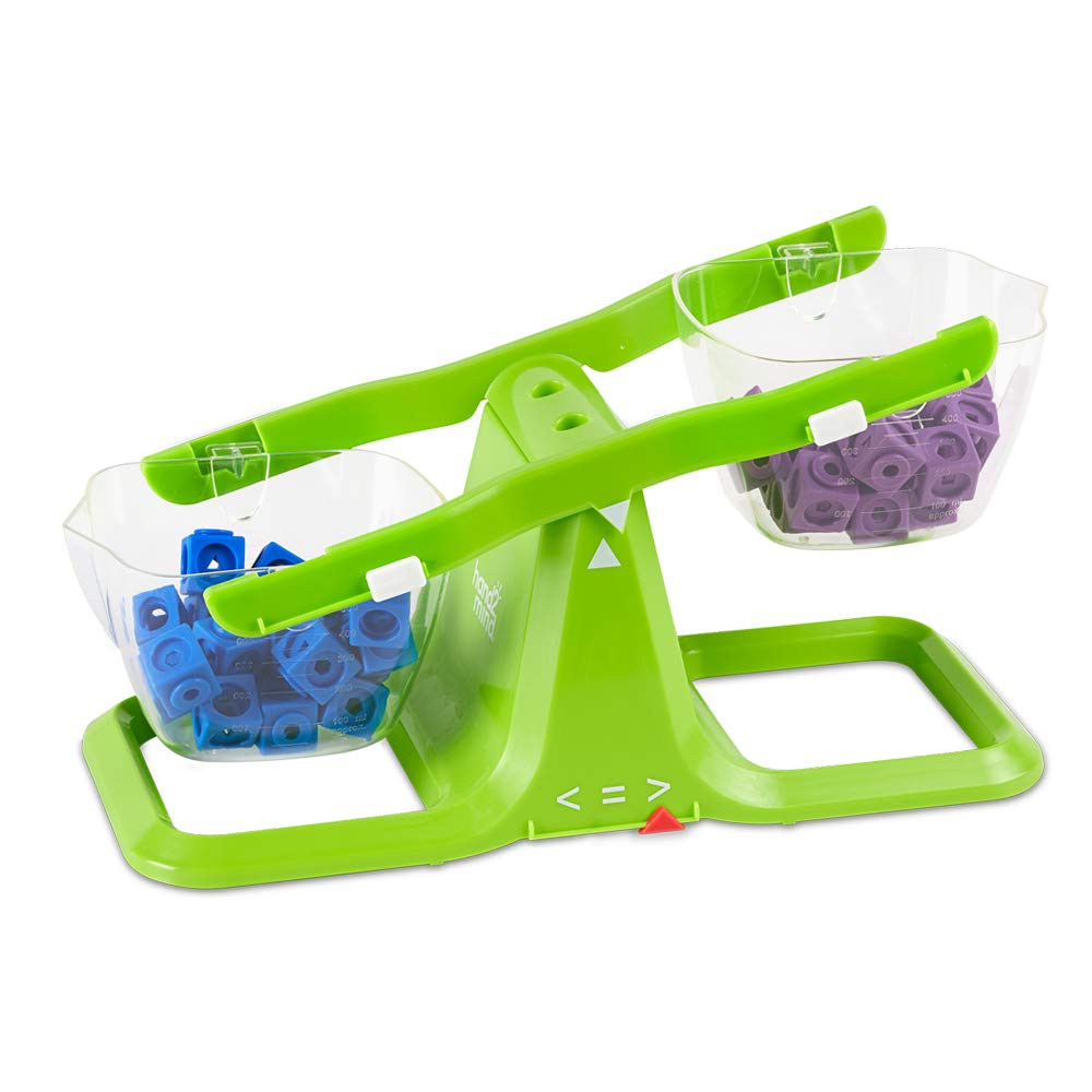 hand2mind Colorful Nestable Bucket Balance, Clear Double Bucket Balance Scale for Liquids and Solids, Easy to Assemble Kids Scale, Space Saving