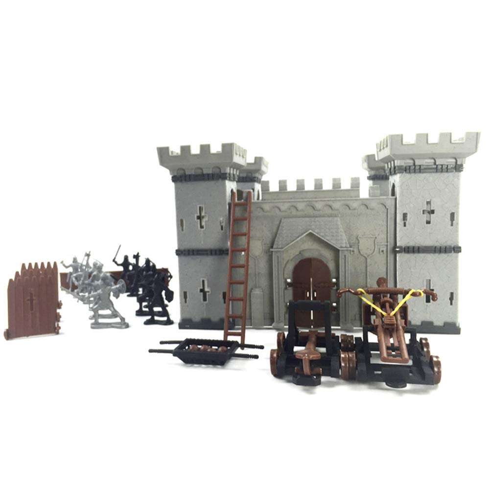 PXRJE Medieval Castle Knights Action Figure Toy Army Playset with Assemble Castle, Catapult and Horse-Drawn Carriage Great for Girls and Boys(A1)