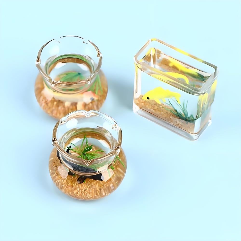Dollhouse Miniature Fish Tank, Dollhouse Mini Glass Fish Tank Model, Home Ornament, Miniature Fish Bowl Scene Model, Dollhouse Decor