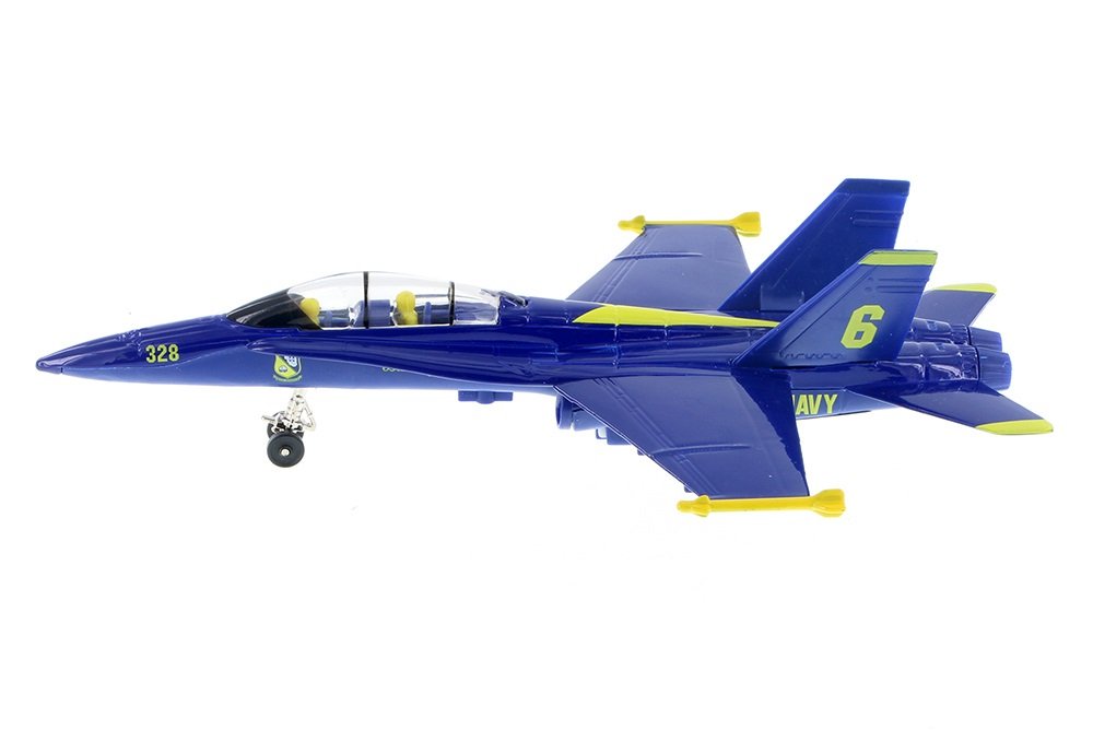 Playmaker Toys ?? United States Navy Blue Angels F/A-18 Super Hornet Fighter Jet 9 Inch Die Cast Metal Model Toy with Pullback Action