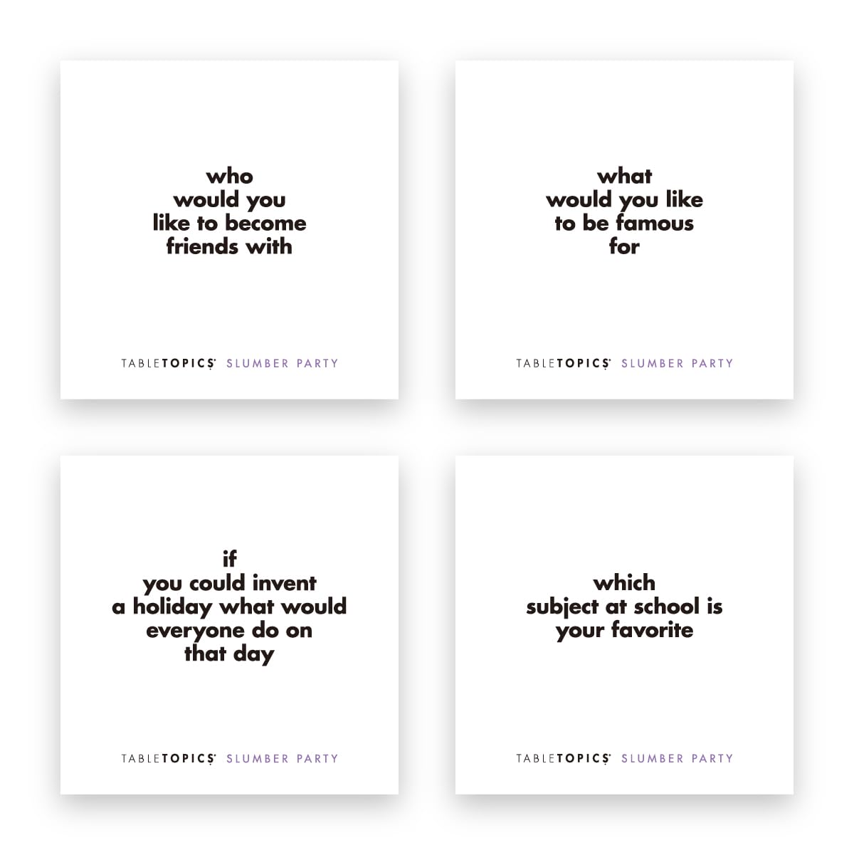 TableTopics Slumber Party to Go Conversation Cards for Young Girls, 40 Fun Questions for Sleepovers, Getting to Know You Game, Stocking Stuffer