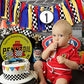 First Birthday Party Supplies - Race Car Banner For Photo Booth Props And Backdrop Cake Smash, Best 1st Party Decorations For Kids (1st Race Car