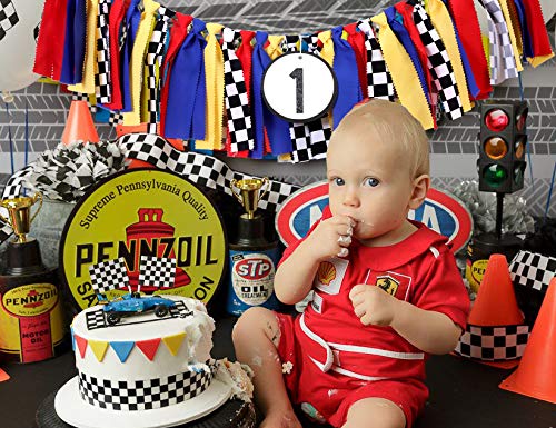First Birthday Party Supplies - Race Car Banner For Photo Booth Props And Backdrop Cake Smash, Best 1st Party Decorations For Kids (1st Race Car