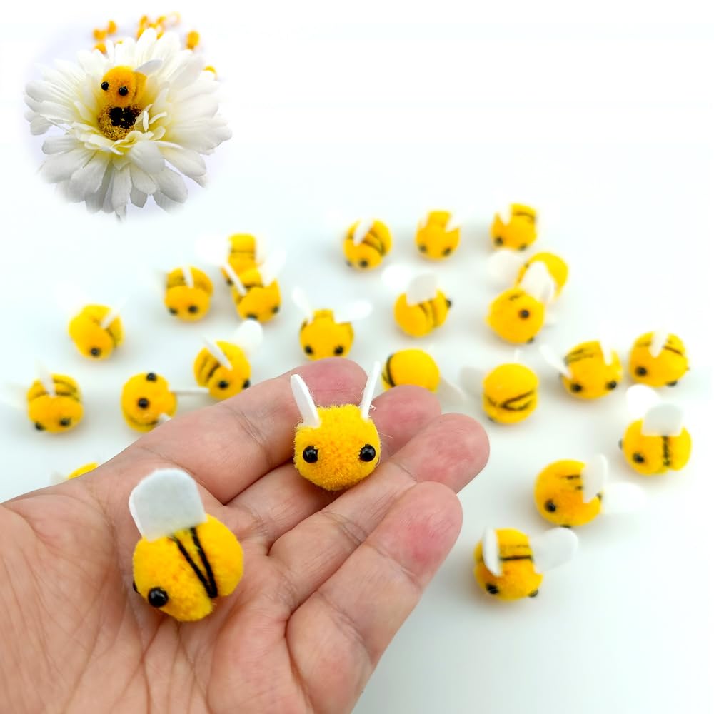 SaktopDeco 28 PCS Felt Bees Wool Felt for Crafts Mini Bee Plush Decor for Bee Gender Reveal Decorations Clothing Hat Gift DIY Crafts