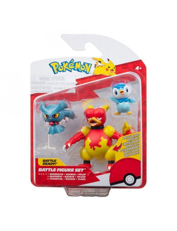 JAZWARES Pokémon Pack of 3 Battle Figures Set Tiplouf, Feuforêve, Magmar 5 cm