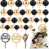 33 PCS Mini Ball Cake Topper Cupcake Insert Acrylic Cake Topper Artificial Dried Flowers Cake Decorations for Anniversary Graduation Birthday Party