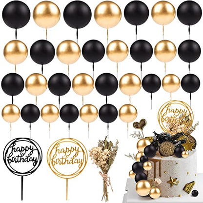 33 PCS Mini Ball Cake Topper Cupcake Insert Acrylic Cake Topper Artificial Dried Flowers Cake Decorations for Anniversary Graduation Birthday Party